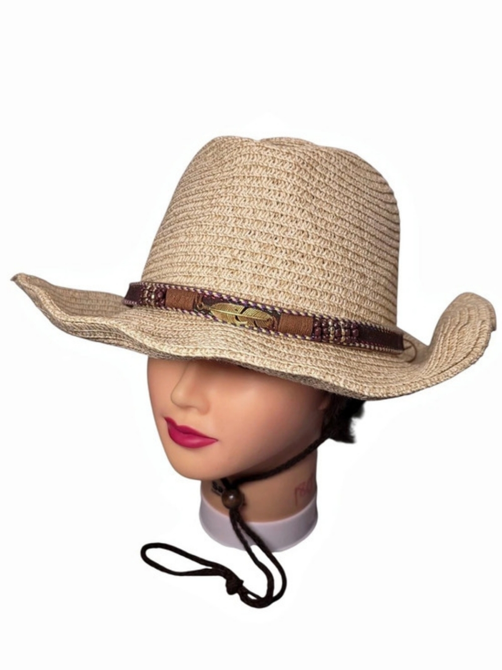 Lvaiz Women’s Wide Brim Straw Sun Hat Beige Braided Band One Size UV Beach